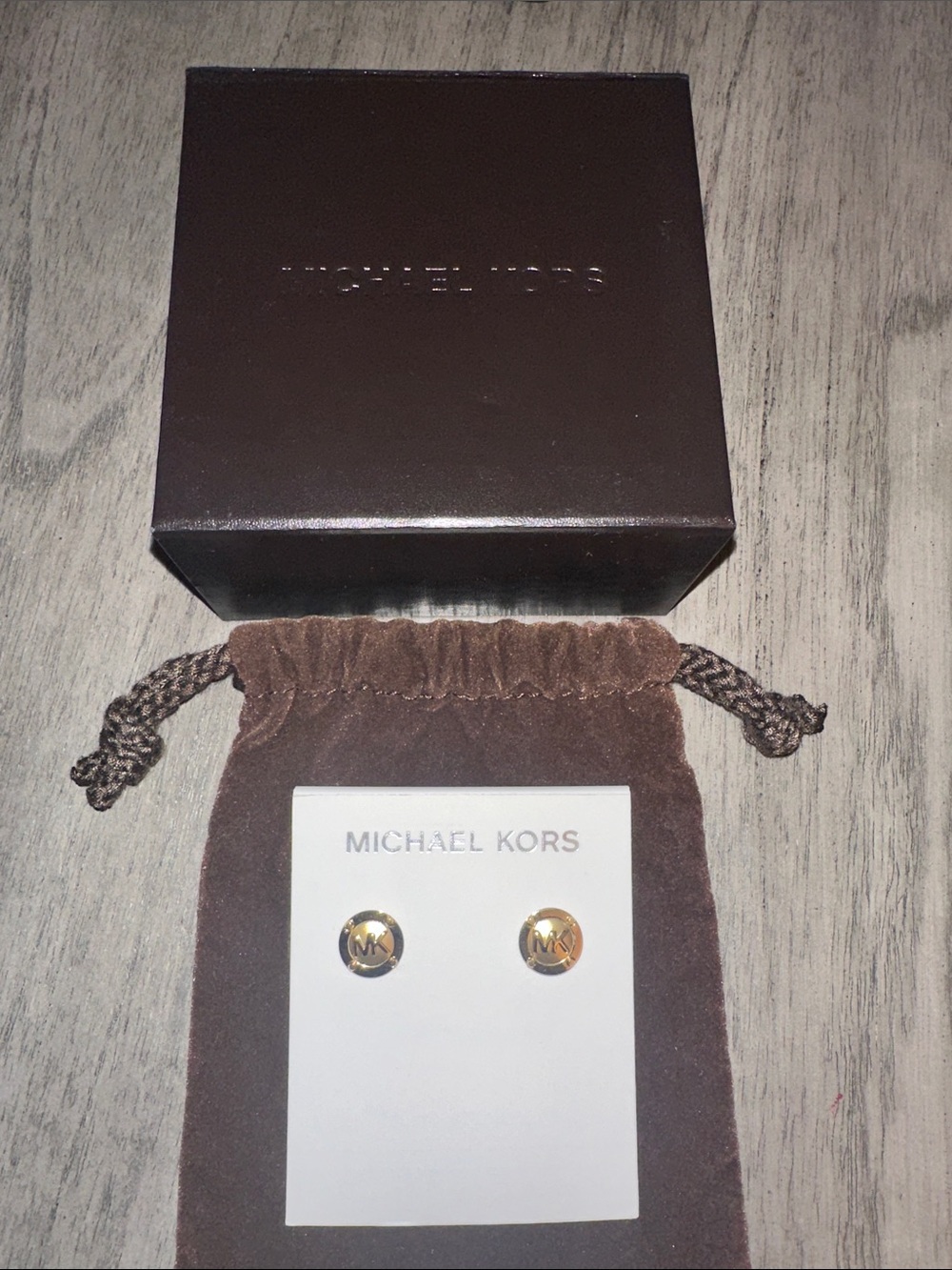 Michael Kors Gold-Tone MK Logo Round Stud Earrings Crystal Accent NWT